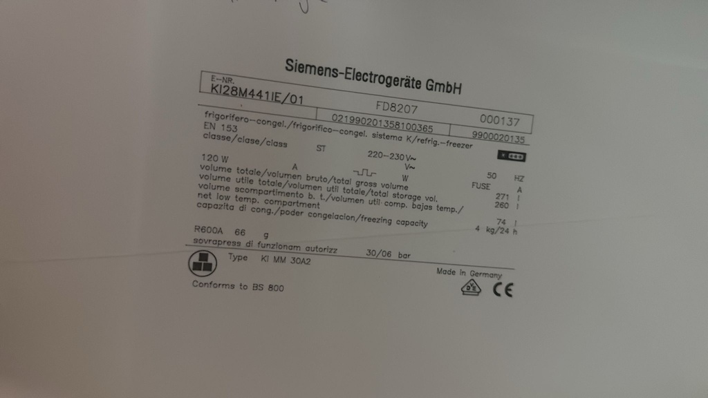 FRIGORIFICO COMBI 177X55 SIEMENS PANELABLE MOD. KI28M441E