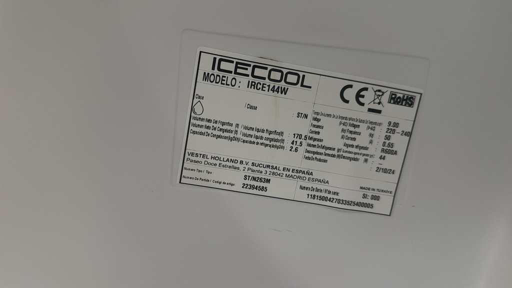 FRIGORIFICO 142X55 ICECOOL BLANCO MOD. IRCE144W