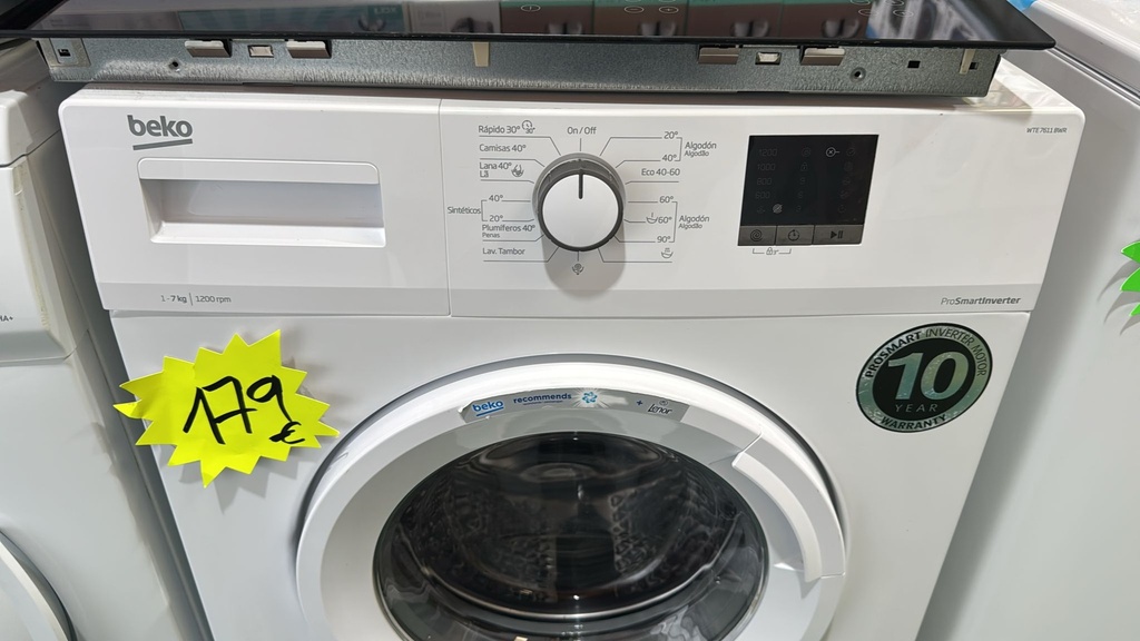 WTE7611BWR LAVADORA 7 KG BEKO PROSMARTINVERTER 1200 RPM BLANCA