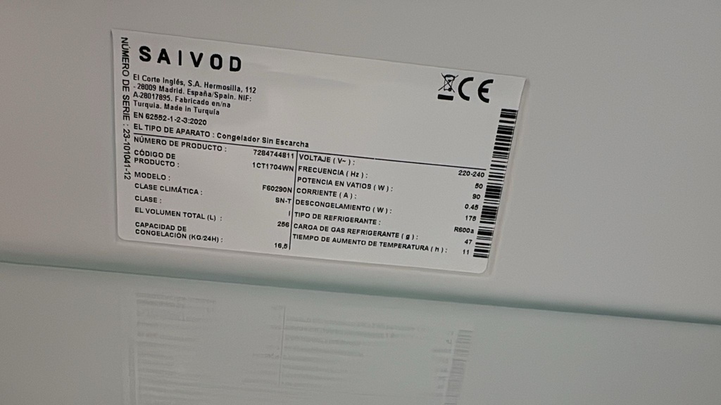 F60290N CONGELADOR VERTICAL 170X60 CM SAIVOD NO FROST BLANCO