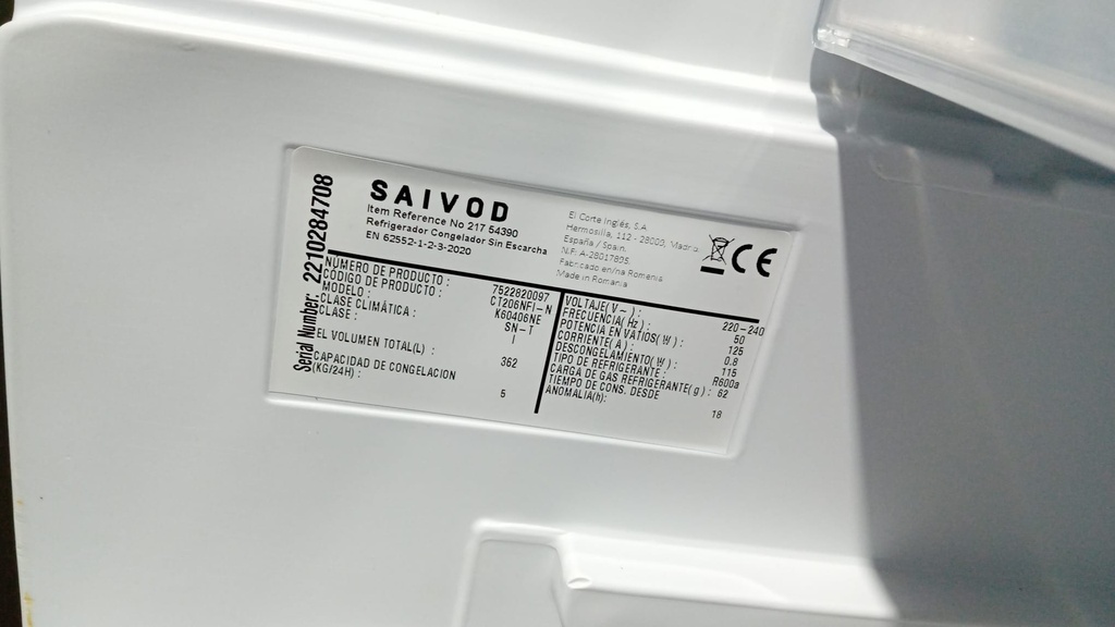 7522820097 FRIGORÍFICO COMBI 200X60 CM SAIVOD K60406NE NO FROST INOXIDABLE CON DISPLAY FRONTAL