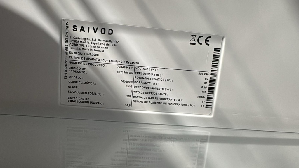 F60290N CONGELADOR VERTICAL 170X60 CM SAIVOD NO FROST BLANCO