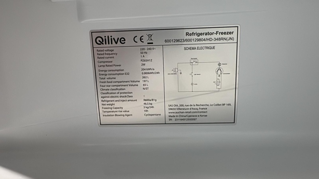 PZ65H1Z FRIGORÍFICO COMBI 177X55 CM QILIVE CÍCLICO BLANCO