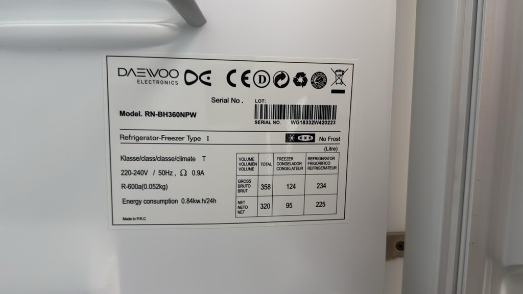 RN-BH360NPW FRIGORÍFICO COMBI 185X60 CM DAEWOO COOLING MASTER NO FROST BLANCO