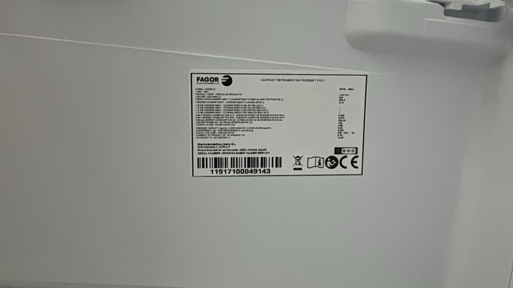 3FFK-9546 FRIGORÍFICO COMBI 185X60 CM FAGOR TOTAL NO FROST BLANCO CON DISPLAY FRONTAL