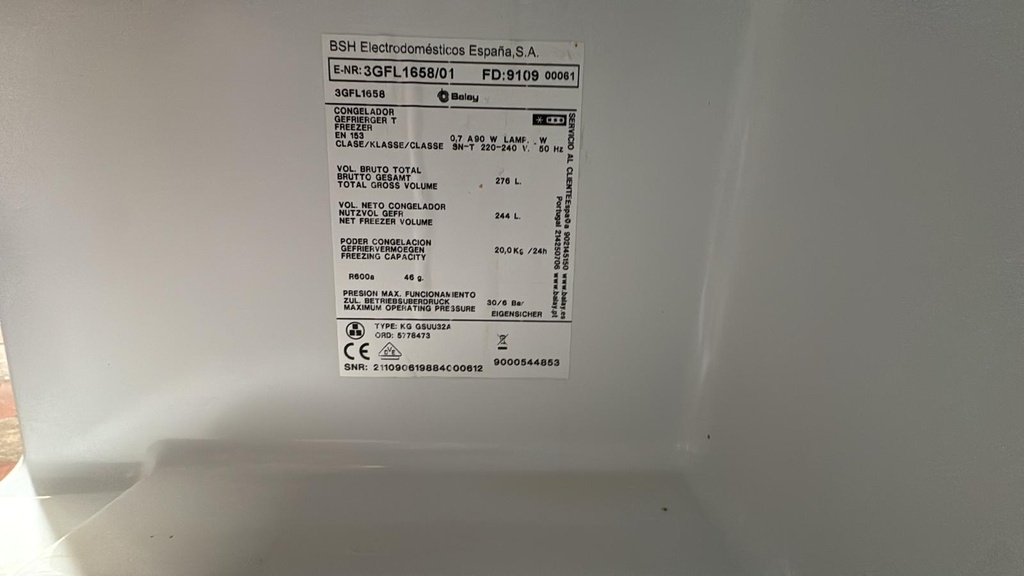 3GFL1658 CONGELADOR VERTICAL 185X60 CM BALAY NO FROST INOXIDABLE