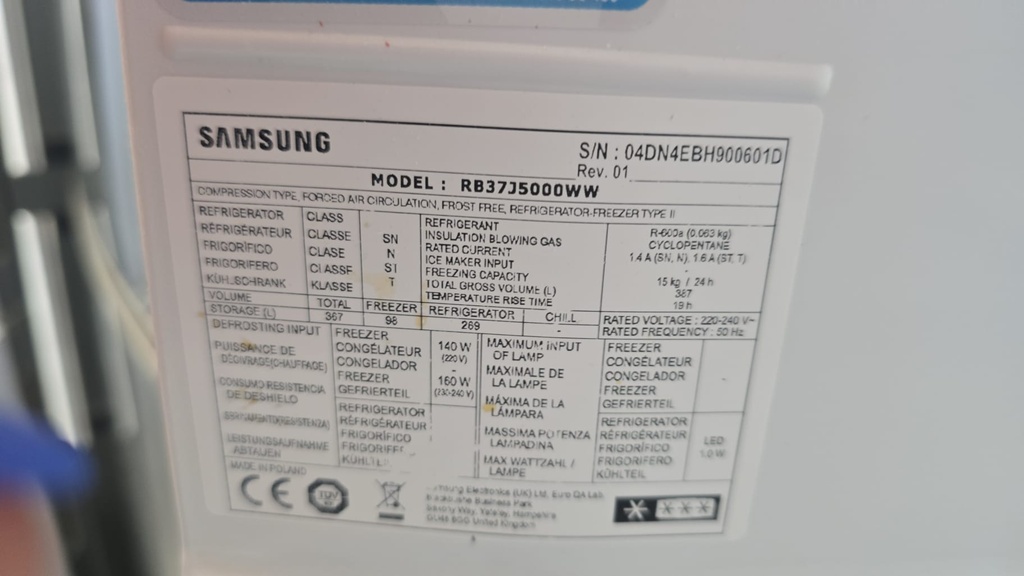 RB37J5000WW FRIGORIFICO COMBI 200X60 SAMSUNG NO FROST