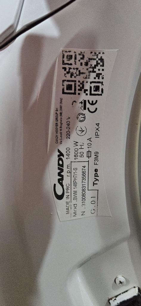 BWM148PH7 LAVADORA 9 KG CANDY A+++ INVERTER BLANCA 