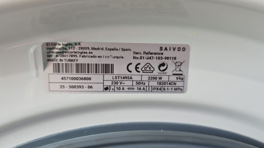 LAVADORA 9 KG SAIVOD MOD. LST1495A