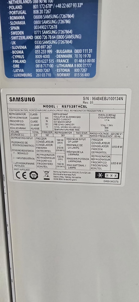 AMERICANO SAMSUNG MOD. RS7528THCSL ACERO INOX 179X91 A++