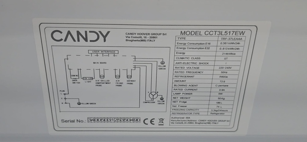 FRIGORIFICO COMBI 177X55 CANDY NO FROST MOD. CCT3L517EW