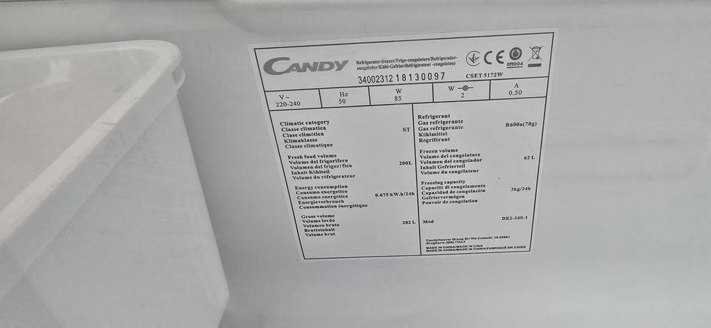 FRIGORIFICO COMBI 177X55 CICLICO CANDY BLANCO MOD. CSET517W
