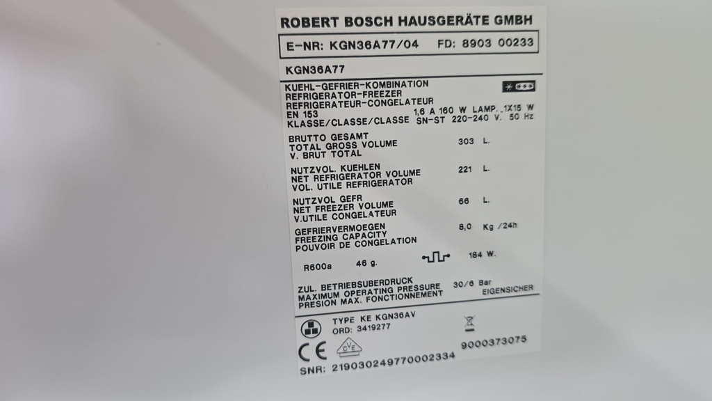 FRIGORIFICO COMBI 185X60 BOSCH ACERO INOX MOD. KGN36Z77