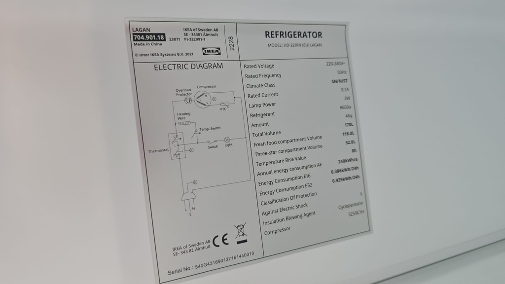 FRIGORIFICO COMBI 140X55 IKEA MOD. HD221RN LAGAN