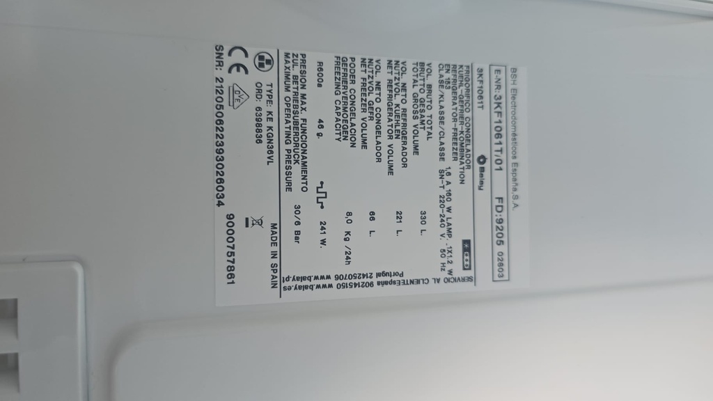 FRIGORIFICO COMBI BALAY 185X60 3KF1061T