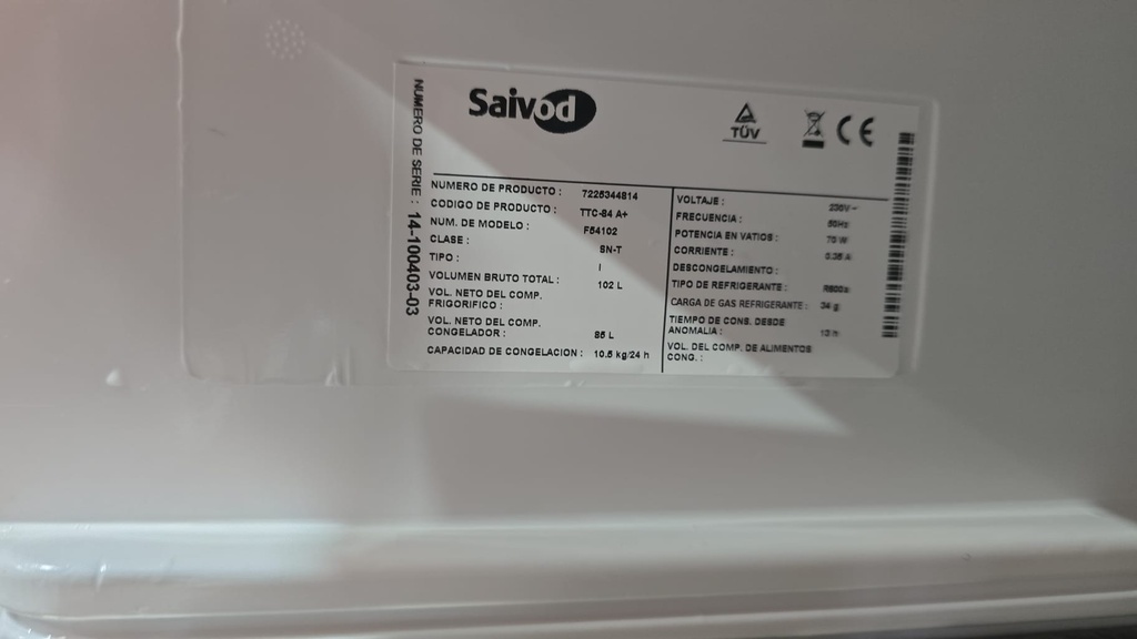 CONGELADOR BAJOENCIMERA SAIVOD BLANCO MODELO F54102