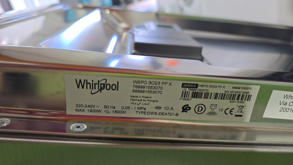 LAVAVAJILLAS 45 CM WHIRPOOL ACERO INOX MODELO WSFO3023PFX