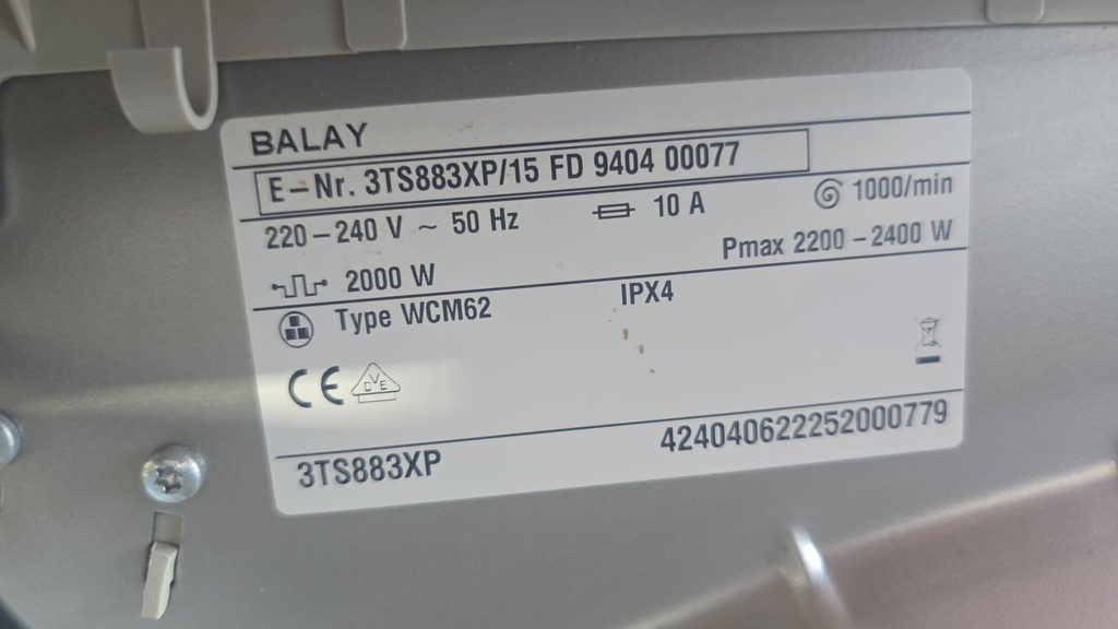 LAVADORA 8 KG BALAY ACERO ECOSILENCE 1000RPM MOD. 3TS883XP (MALAGA)
