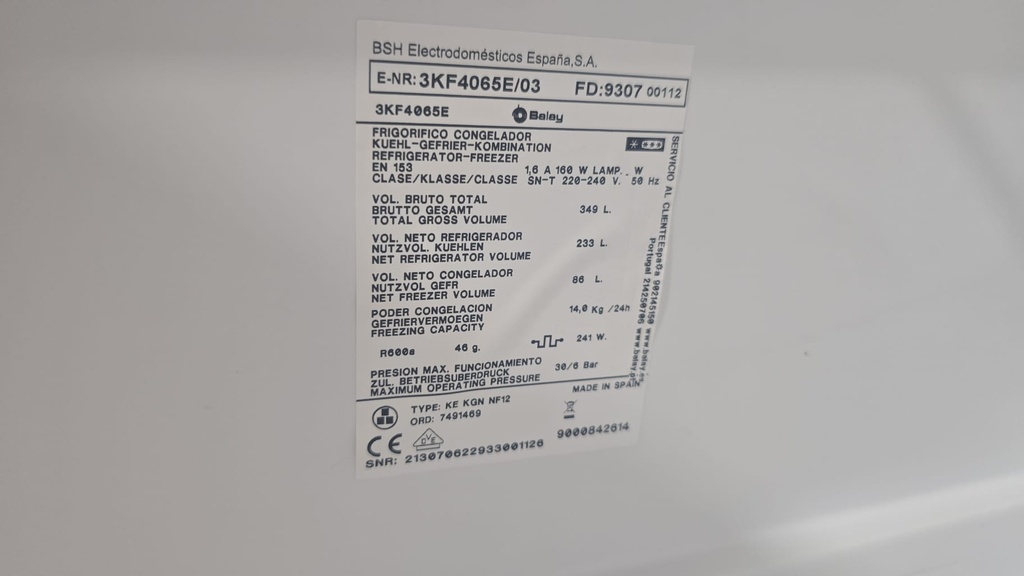 FRIGORIFICO COMBI 185X60 BALAY ACERO NO FROST MOD. 3KF4065E (MALAGA)