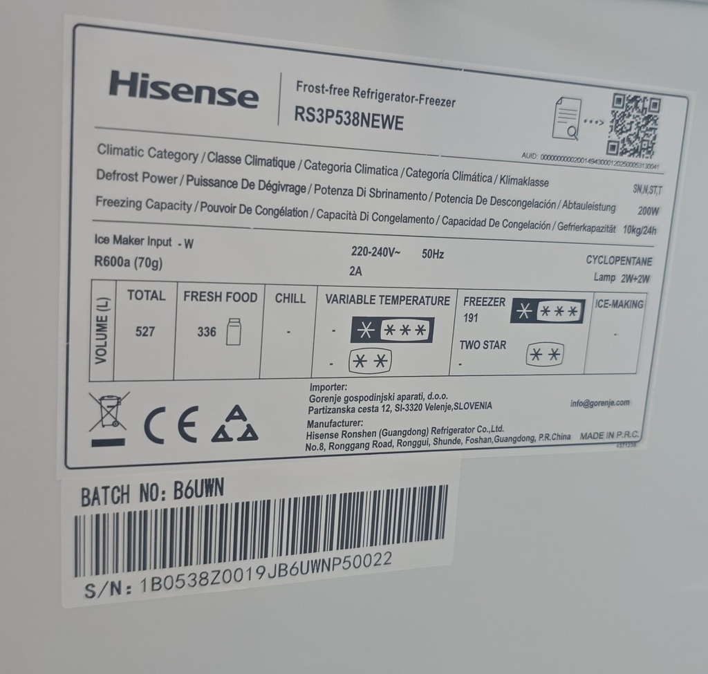 FRIGORIFICO AMERICANO 180X90 CM HISENSE BLANCO MOD. RS3P538NEWE (MALAGA)