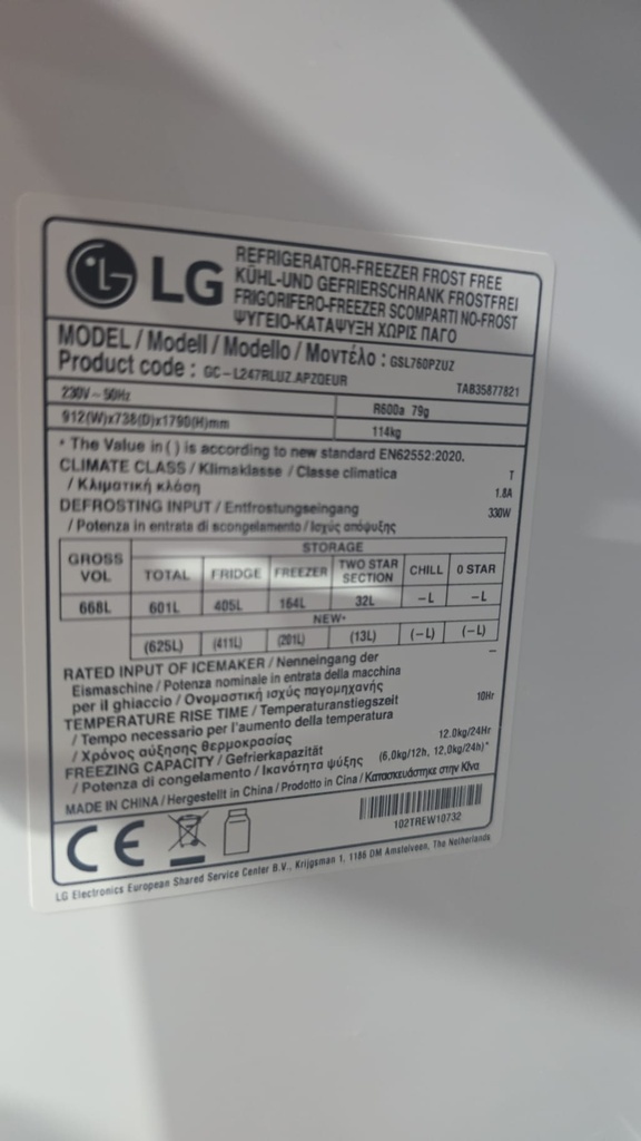 FRIGORIFICO AMERICANO LG 180x92 CM ACERO MODELO 