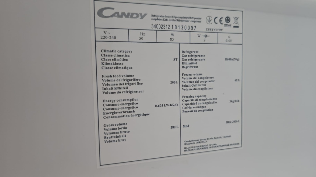 FRIGORIFICO COMBI 174X55 CM CANDY MOD. CSET5172W