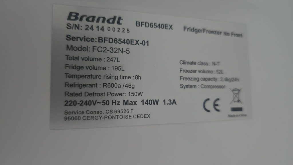 FRIGORIFICO 2P 166X55 CM ACERO BRANDT MOD. BFD6540EX (MALAGA)