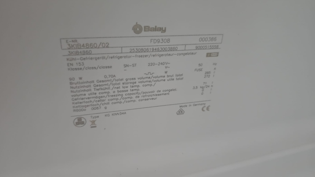 FRIGORIFICO COMBI 177X55 CM BALAY PANELABLE MOD. 3KIB4860 